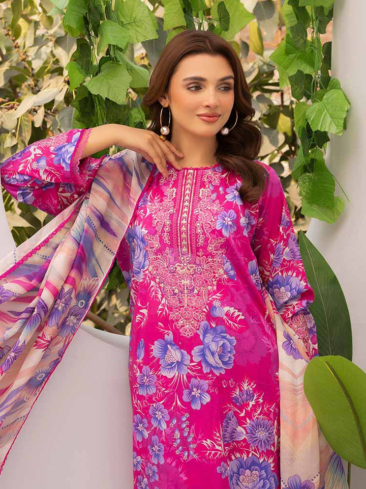 Discover the ZARIA Premium 3 Pieces Unstitched Lawn Suit, featuring digital printed lawn fabric with organza sequence embroidery. Perfect for festive occasions, this suit includes a shirt, trouser, and dupatta for a stylish and elegant look