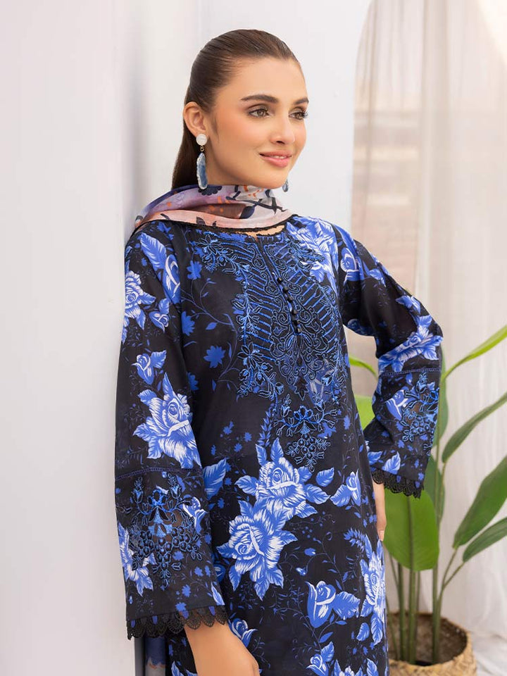 Discover the ZARIA Premium 3 Pieces Unstitched Lawn Suit, featuring digital printed lawn fabric with organza sequence embroidery. Perfect for festive occasions, this suit includes a shirt, trouser, and dupatta for a stylish and elegant look