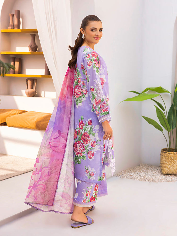 Discover the ZARIA Premium 3 Pieces Unstitched Lawn Suit, featuring digital printed lawn fabric with organza sequence embroidery. Perfect for festive occasions, this suit includes a shirt, trouser, and dupatta for a stylish and elegant look