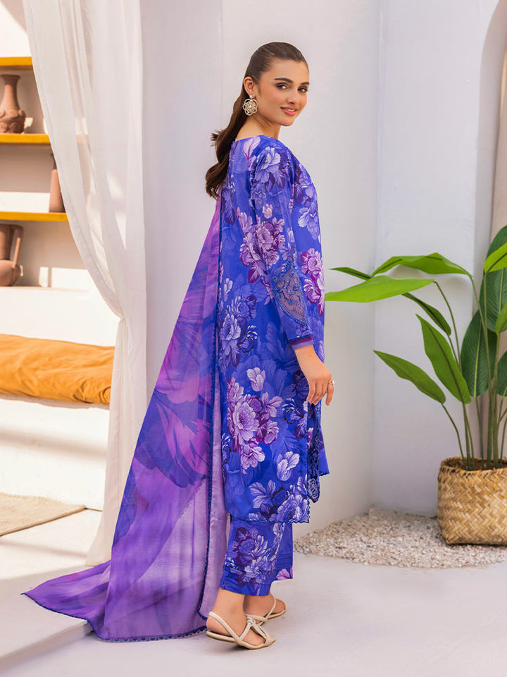 Discover the ZARIA Premium 3 Pieces Unstitched Lawn Suit, featuring digital printed lawn fabric with organza sequence embroidery. Perfect for festive occasions, this suit includes a shirt, trouser, and dupatta for a stylish and elegant look
