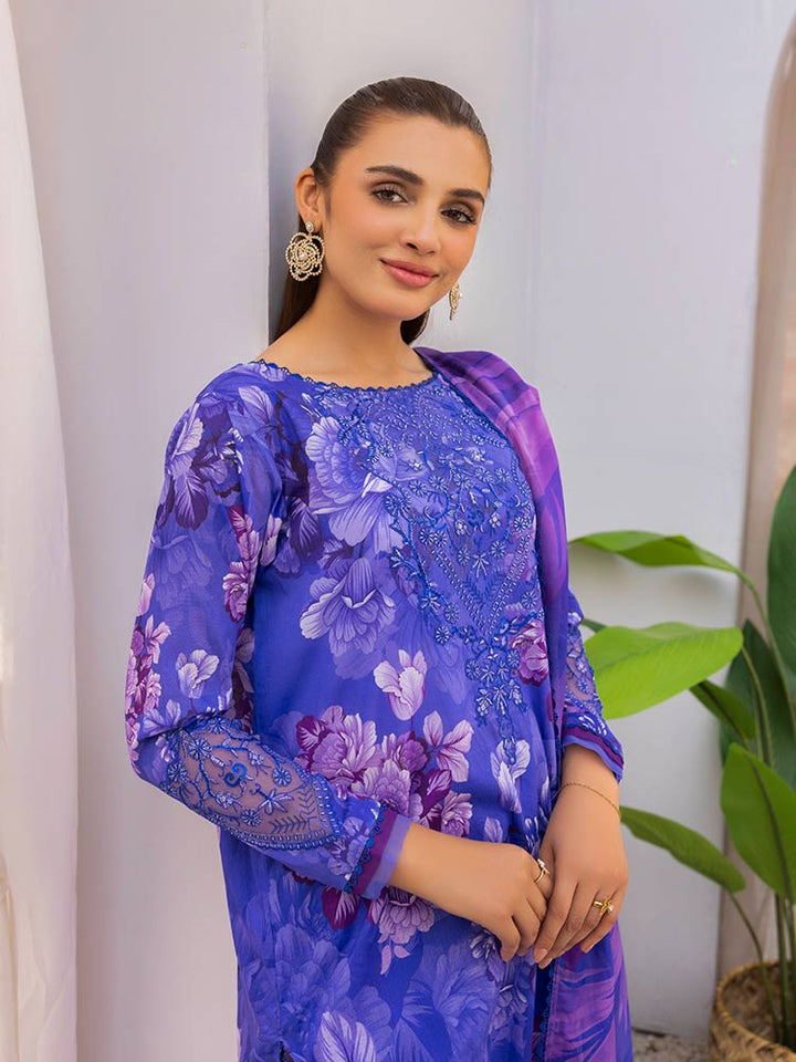 Discover the ZARIA Premium 3 Pieces Unstitched Lawn Suit, featuring digital printed lawn fabric with organza sequence embroidery. Perfect for festive occasions, this suit includes a shirt, trouser, and dupatta for a stylish and elegant look