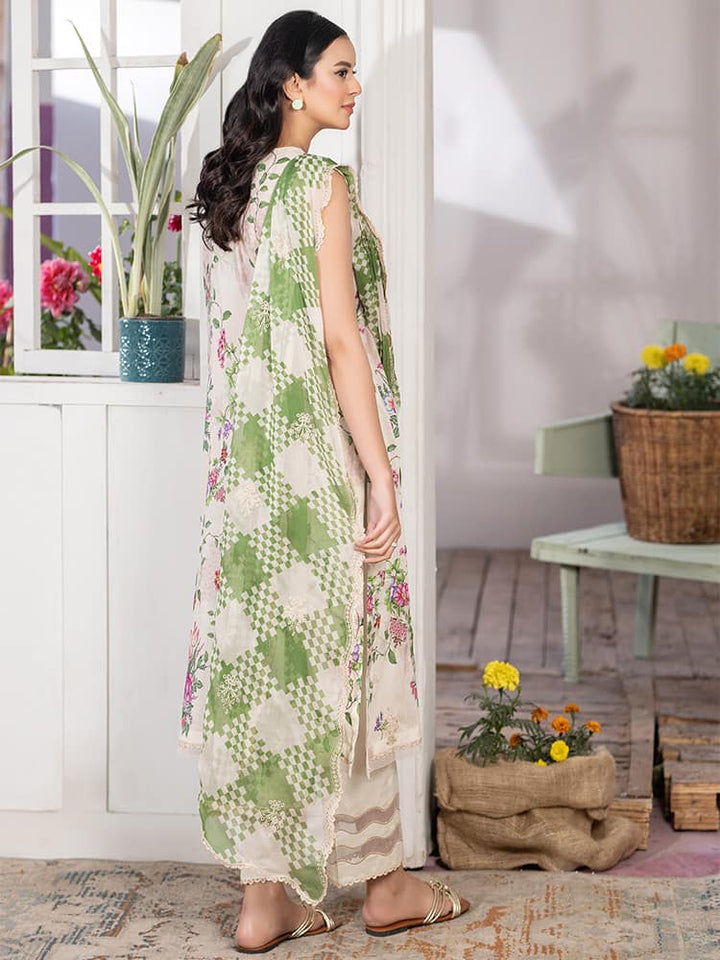 GUL PASAND Premium 3-Piece Lawn Suit with digital printed embroidery, dyed cambric cotton trousers, and embroidered chiffon dupatta.