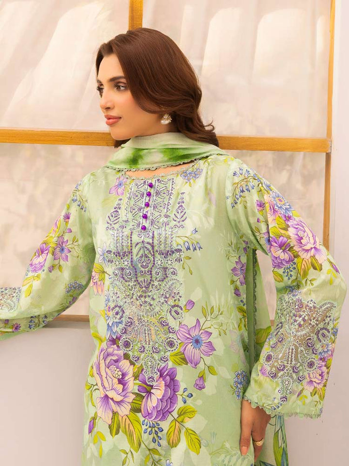 Discover the ZARIA Premium 3 Pieces Unstitched Lawn Suit, featuring digital printed lawn fabric with organza sequence embroidery. Perfect for festive occasions, this suit includes a shirt, trouser, and dupatta for a stylish and elegant look