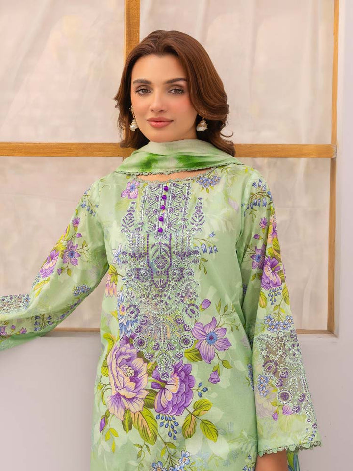 Discover the ZARIA Premium 3 Pieces Unstitched Lawn Suit, featuring digital printed lawn fabric with organza sequence embroidery. Perfect for festive occasions, this suit includes a shirt, trouser, and dupatta for a stylish and elegant look