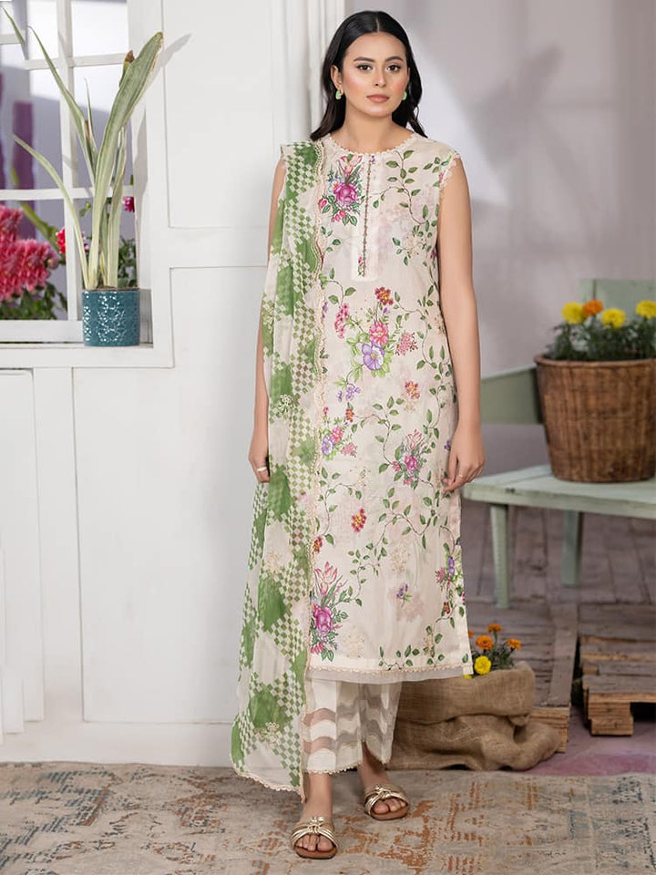 GUL PASAND Premium 3-Piece Lawn Suit with digital printed embroidery, dyed cambric cotton trousers, and embroidered chiffon dupatta.