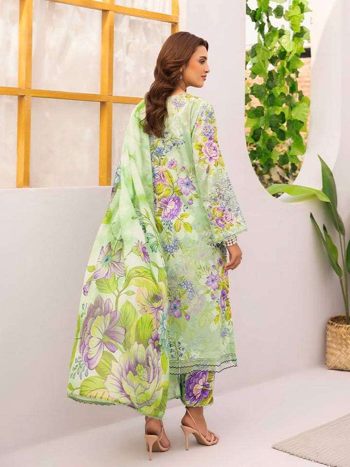 Discover the ZARIA Premium 3 Pieces Unstitched Lawn Suit, featuring digital printed lawn fabric with organza sequence embroidery. Perfect for festive occasions, this suit includes a shirt, trouser, and dupatta for a stylish and elegant look