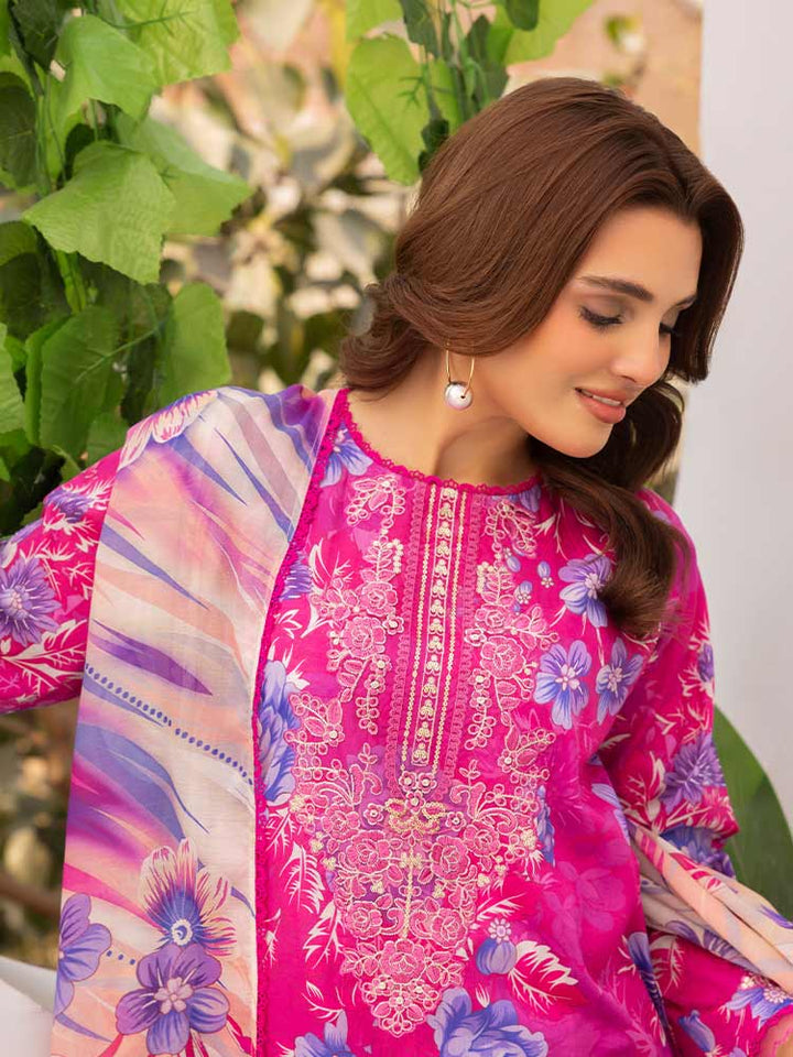 Discover the ZARIA Premium 3 Pieces Unstitched Lawn Suit, featuring digital printed lawn fabric with organza sequence embroidery. Perfect for festive occasions, this suit includes a shirt, trouser, and dupatta for a stylish and elegant look