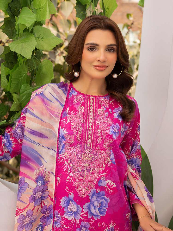 Discover the ZARIA Premium 3 Pieces Unstitched Lawn Suit, featuring digital printed lawn fabric with organza sequence embroidery. Perfect for festive occasions, this suit includes a shirt, trouser, and dupatta for a stylish and elegant look