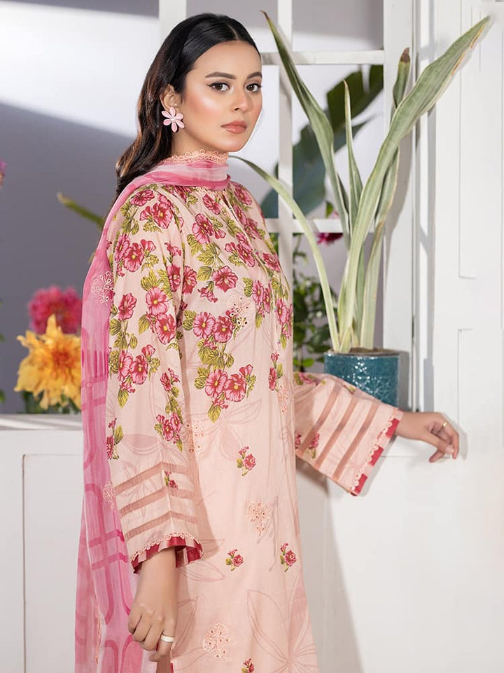 GUL PASAND Premium 3-Piece Lawn Suit with digital printed embroidery, dyed cambric cotton trousers, and embroidered chiffon dupatta.