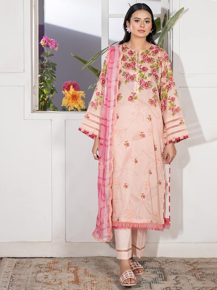GUL PASAND Premium 3-Piece Lawn Suit with digital printed embroidery, dyed cambric cotton trousers, and embroidered chiffon dupatta.