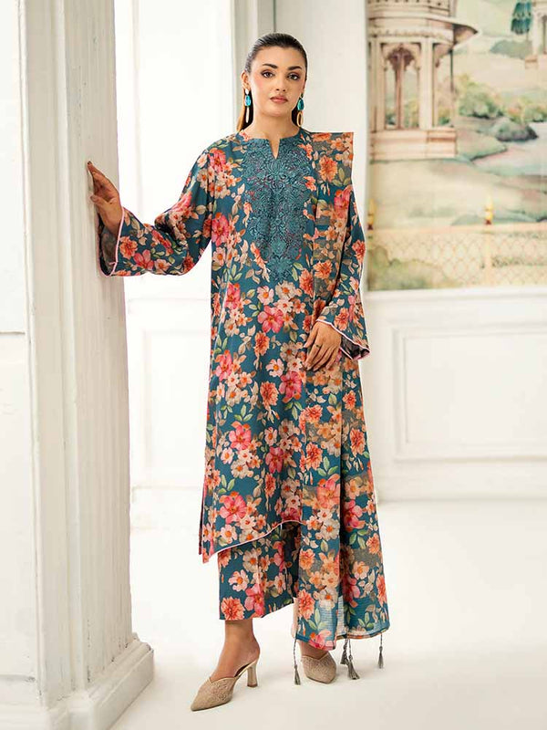 NOA 3-Piece Unstitched Digital Printed Linen Bana Dora Suit