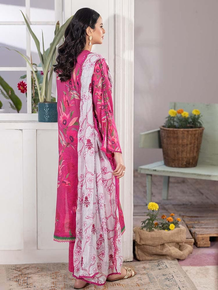GULPASAND Premium 3-Piece Lawn Suit with digital printed embroidery, dyed cambric cotton trousers, and embroidered chiffon dupatta.