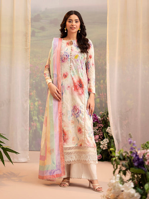 CHIKANKARI 3-Piece Unstitched Digital Printed Lawn Suit