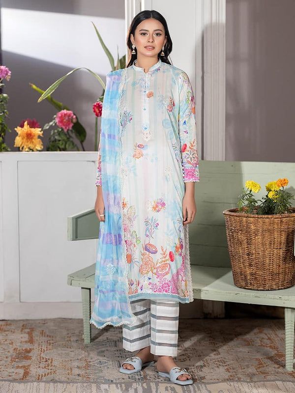 GUL PASAND Premium 3-Piece Lawn Suit with digital printed embroidery, dyed cambric cotton trousers, and embroidered chiffon dupatta.