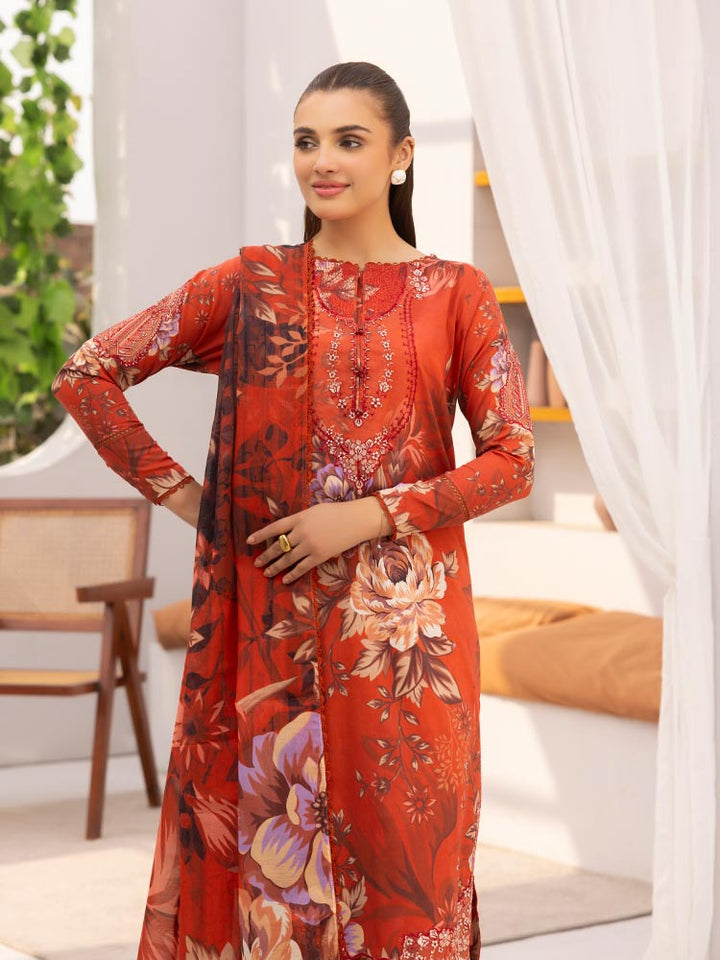 Discover the ZARIA Premium 3 Pieces Unstitched Lawn Suit, featuring digital printed lawn fabric with organza sequence embroidery. Perfect for festive occasions, this suit includes a shirt, trouser, and dupatta for a stylish and elegant look