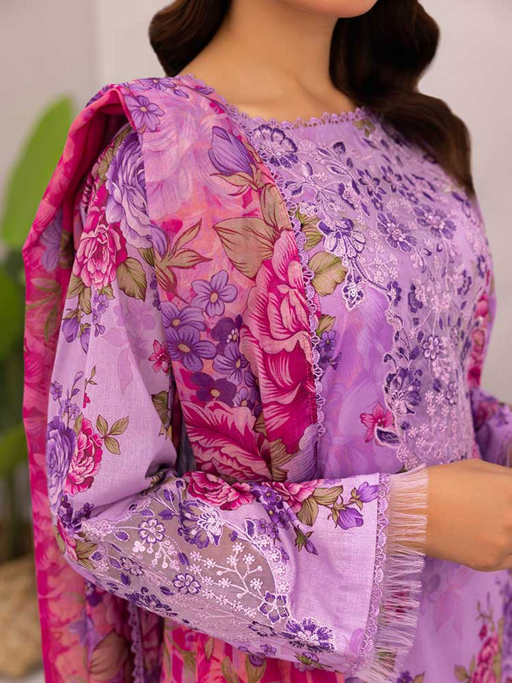 Discover the ZARIA Premium 3 Pieces Unstitched Lawn Suit, featuring digital printed lawn fabric with organza sequence embroidery. Perfect for festive occasions, this suit includes a shirt, trouser, and dupatta for a stylish and elegant look