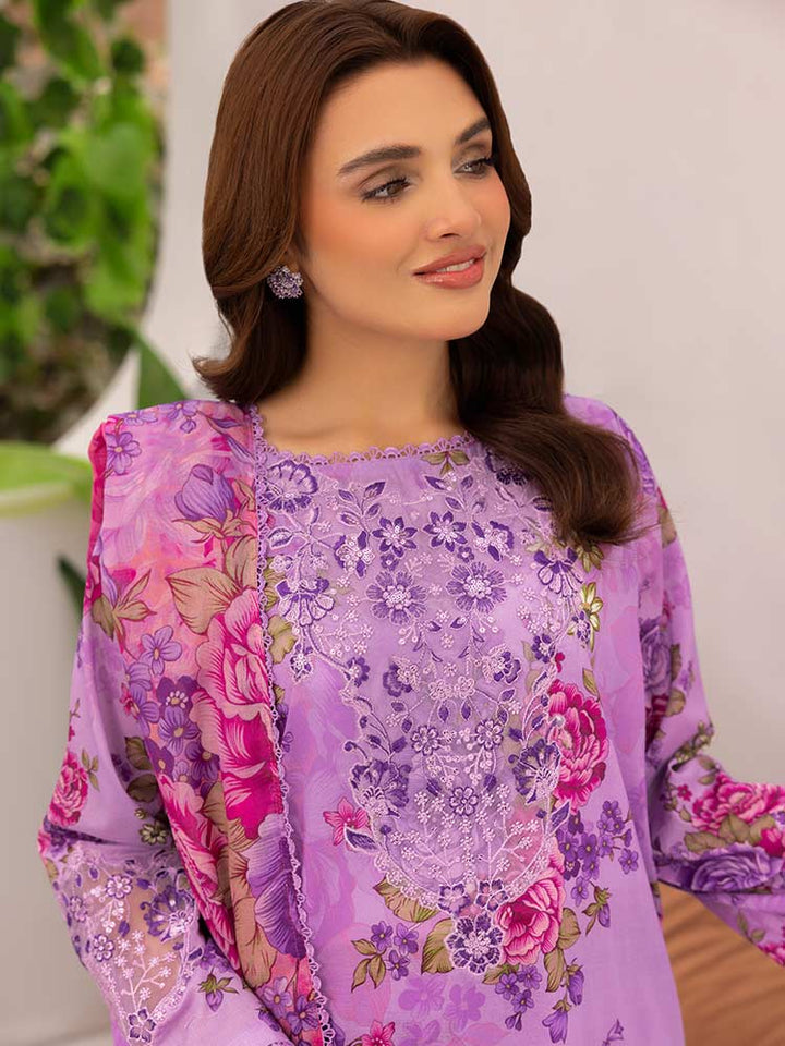 Discover the ZARIA Premium 3 Pieces Unstitched Lawn Suit, featuring digital printed lawn fabric with organza sequence embroidery. Perfect for festive occasions, this suit includes a shirt, trouser, and dupatta for a stylish and elegant look
