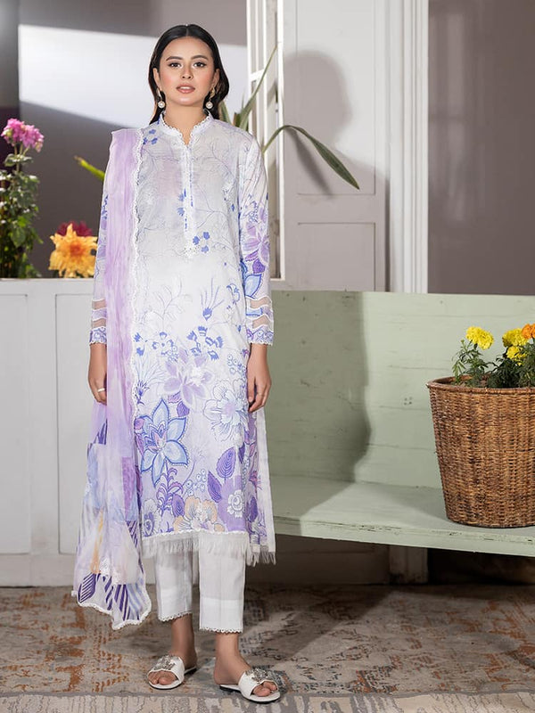 GUL PASAND Premium 3-Piece Lawn Suit with digital printed embroidery, dyed cambric cotton trousers, and embroidered chiffon dupatta.
