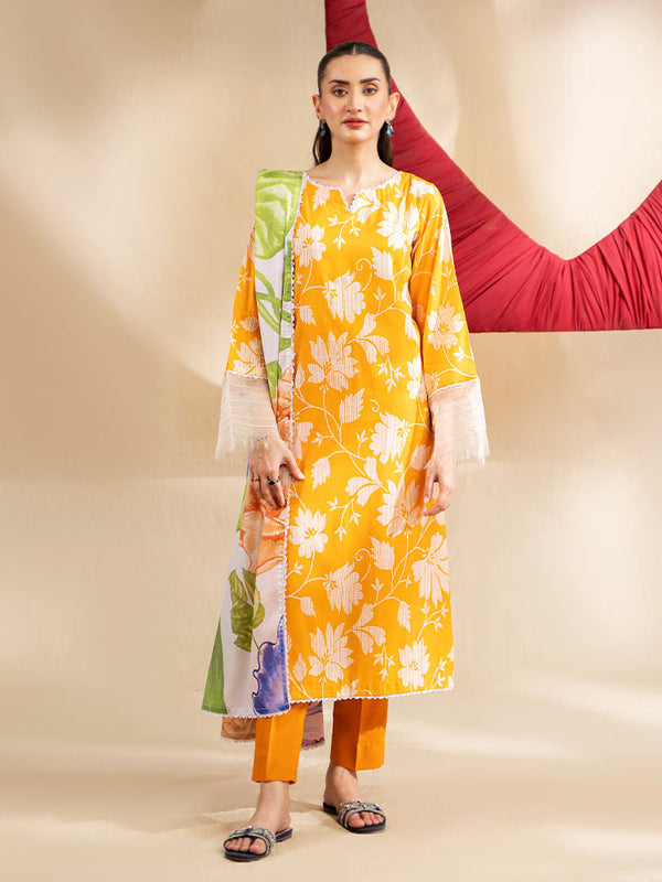 AAJ 3-Piece Unstitched Digital Printed Lawn Suit