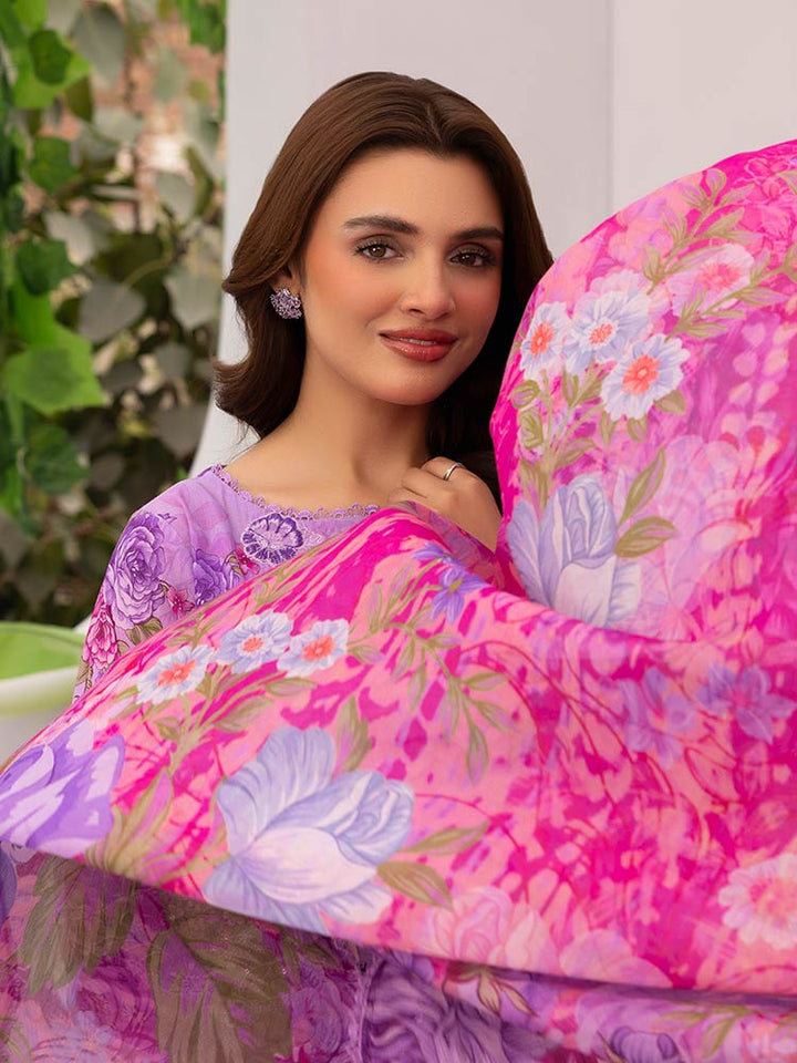Discover the ZARIA Premium 3 Pieces Unstitched Lawn Suit, featuring digital printed lawn fabric with organza sequence embroidery. Perfect for festive occasions, this suit includes a shirt, trouser, and dupatta for a stylish and elegant look