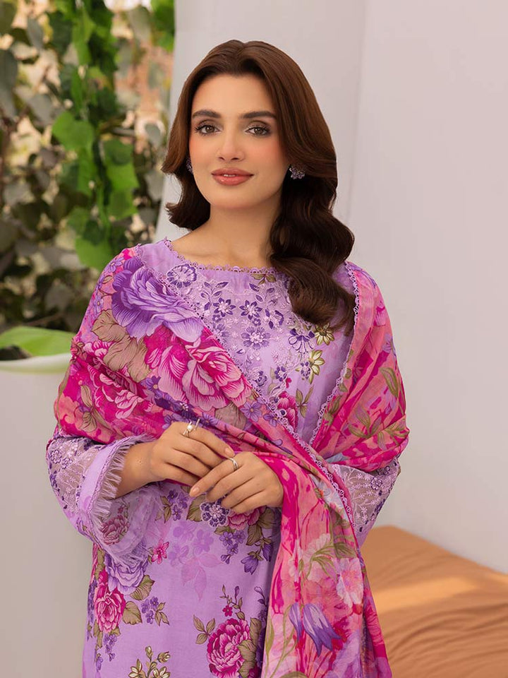 Discover the ZARIA Premium 3 Pieces Unstitched Lawn Suit, featuring digital printed lawn fabric with organza sequence embroidery. Perfect for festive occasions, this suit includes a shirt, trouser, and dupatta for a stylish and elegant look