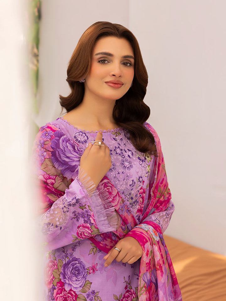 Discover the ZARIA Premium 3 Pieces Unstitched Lawn Suit, featuring digital printed lawn fabric with organza sequence embroidery. Perfect for festive occasions, this suit includes a shirt, trouser, and dupatta for a stylish and elegant look