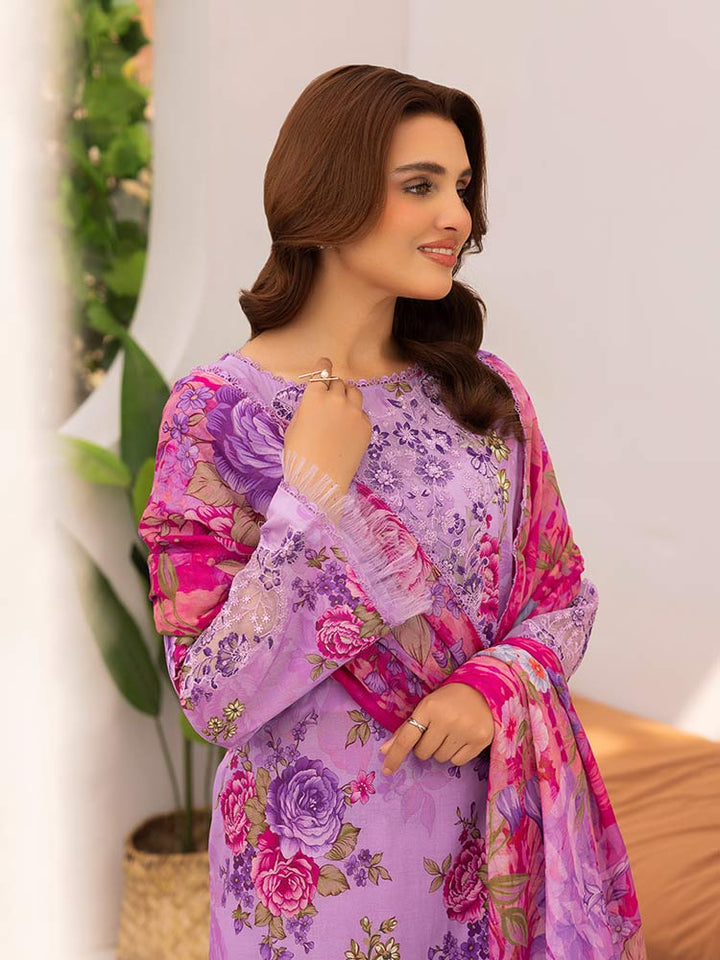 Discover the ZARIA Premium 3 Pieces Unstitched Lawn Suit, featuring digital printed lawn fabric with organza sequence embroidery. Perfect for festive occasions, this suit includes a shirt, trouser, and dupatta for a stylish and elegant look