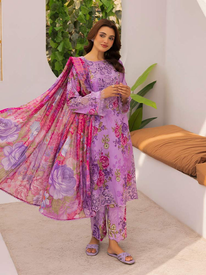 Discover the ZARIA Premium 3 Pieces Unstitched Lawn Suit, featuring digital printed lawn fabric with organza sequence embroidery. Perfect for festive occasions, this suit includes a shirt, trouser, and dupatta for a stylish and elegant look