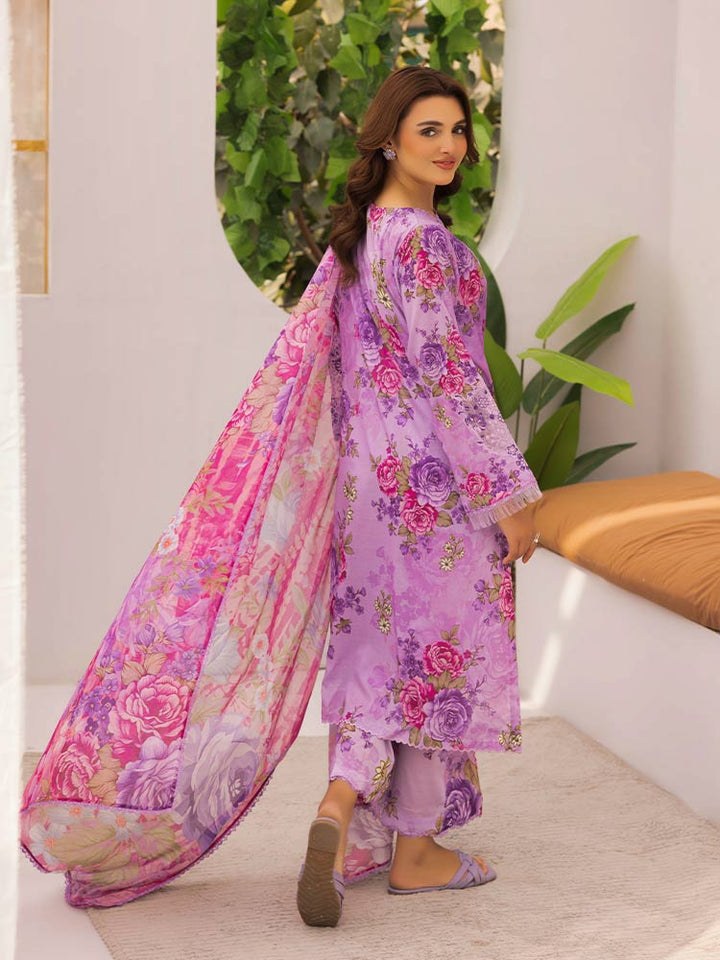 Discover the ZARIA Premium 3 Pieces Unstitched Lawn Suit, featuring digital printed lawn fabric with organza sequence embroidery. Perfect for festive occasions, this suit includes a shirt, trouser, and dupatta for a stylish and elegant look