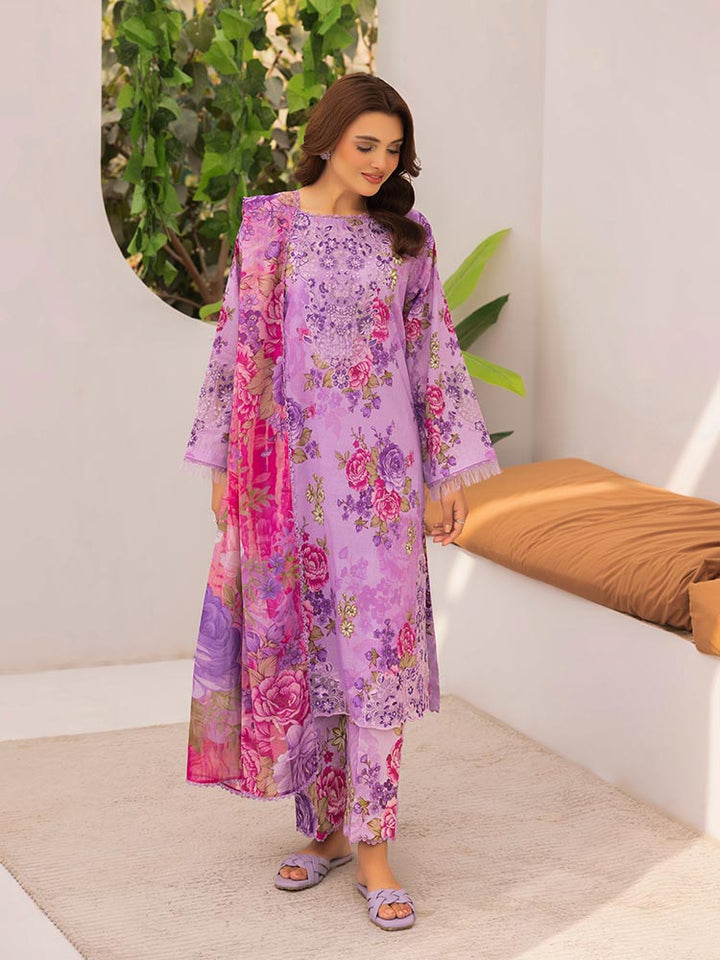 Discover the ZARIA Premium 3 Pieces Unstitched Lawn Suit, featuring digital printed lawn fabric with organza sequence embroidery. Perfect for festive occasions, this suit includes a shirt, trouser, and dupatta for a stylish and elegant look