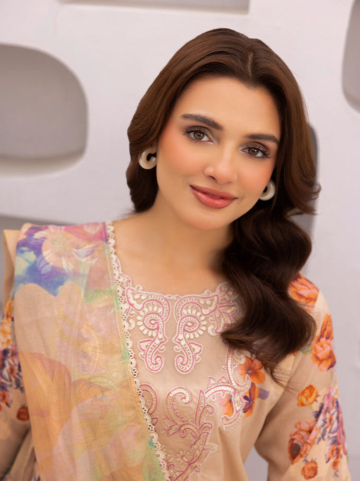 Discover the ZARIA Premium 3 Pieces Unstitched Lawn Suit, featuring digital printed lawn fabric with organza sequence embroidery. Perfect for festive occasions, this suit includes a shirt, trouser, and dupatta for a stylish and elegant look