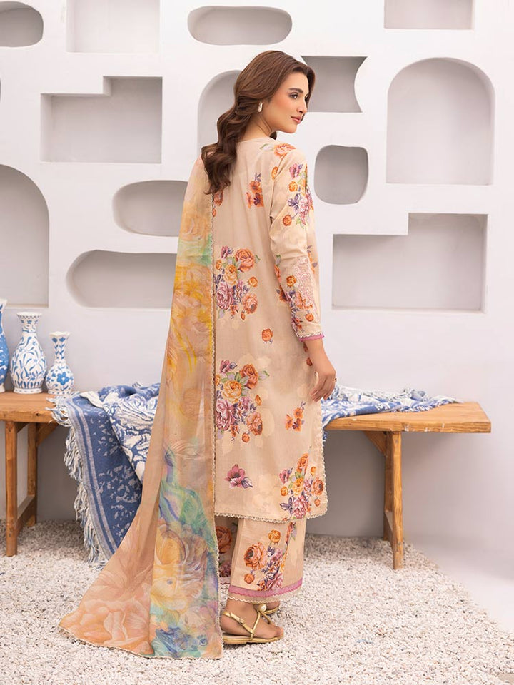 Discover the ZARIA Premium 3 Pieces Unstitched Lawn Suit, featuring digital printed lawn fabric with organza sequence embroidery. Perfect for festive occasions, this suit includes a shirt, trouser, and dupatta for a stylish and elegant look