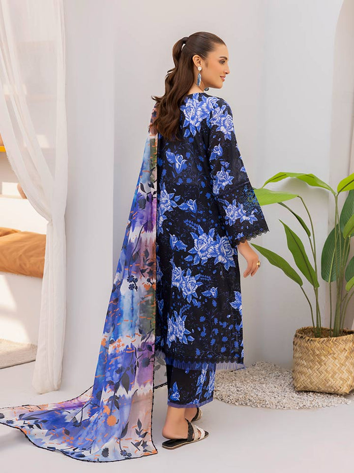 Discover the ZARIA Premium 3 Pieces Unstitched Lawn Suit, featuring digital printed lawn fabric with organza sequence embroidery. Perfect for festive occasions, this suit includes a shirt, trouser, and dupatta for a stylish and elegant look