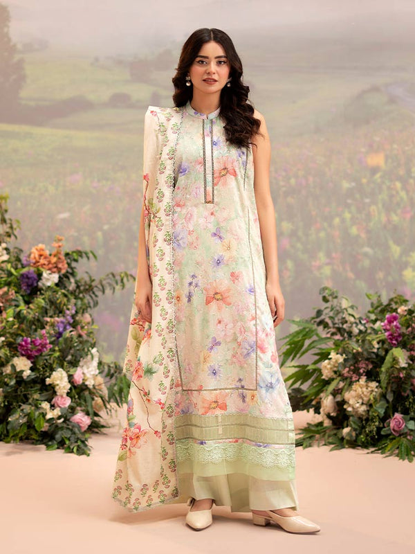CHIKANKARI 3-Piece Unstitched Digital Printed Lawn Suit
